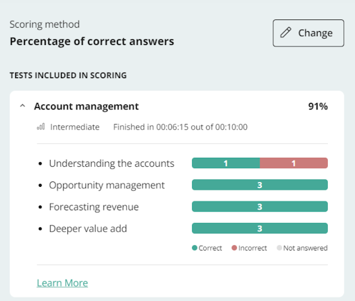 percentage of correct answers by TestGorilla example